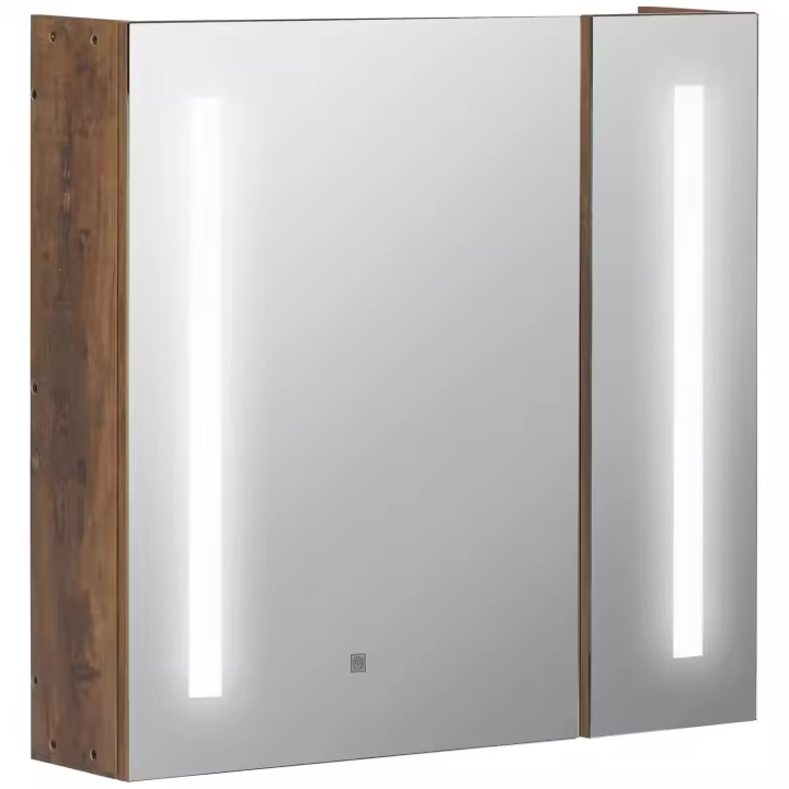 kleankin Armario con Espejo de Baño con Luz LED Armario de Baño Colgante con 2 Puertas Función de Memoria e Interruptor Táctil Estilo Moderno 70x15x65 cm - 1