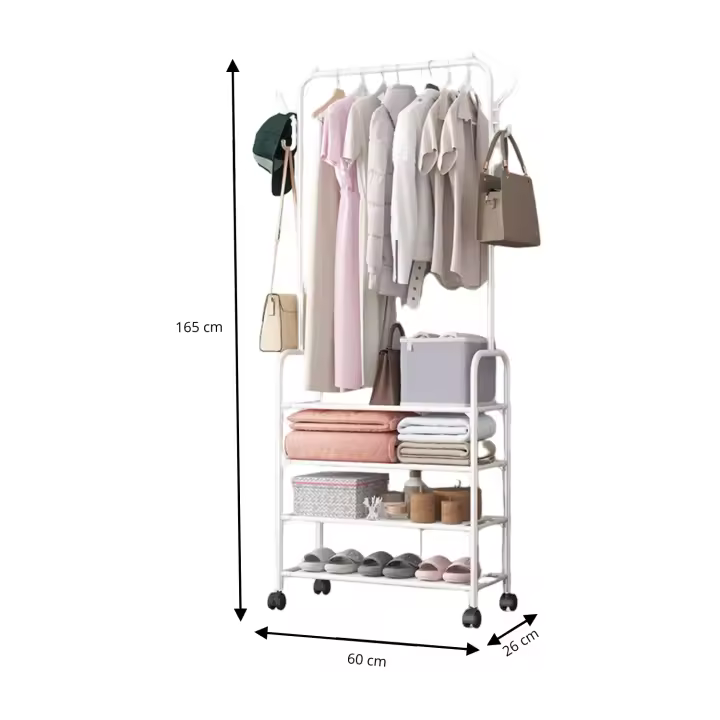 LUTODY - Perchero pie de burro y Zapatero, Colgador de ropa con estante para zapatos y accesorios, Multifuncional para salón, dormitorio, sala de estar y entrada - 1