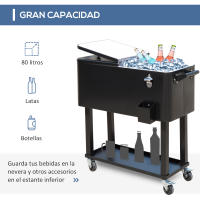Outsunny Carro de Bebidas Refrigerado 75,7 L Carro Nevera con Ruedas Abrebotellas y Estante Nevera para Exterior Patio Fiesta Terraza 90x39x83 cm Negro - details 3