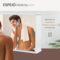 kleankin Armario con Espejo de Baño Mueble Colgante para Baño con Estante Ajustable y Puerta Corredera Doble para Dormitorio 55x15x45 cm Blanco Brillante - details 3
