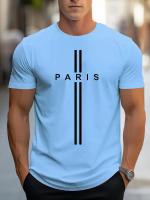 Camiseta De Algodón Puro 100% Para Hombre Estampado De París Ajuste Casual Holgado Veraniego Con Cuello Redondo Y Mangas Cortas - details 1