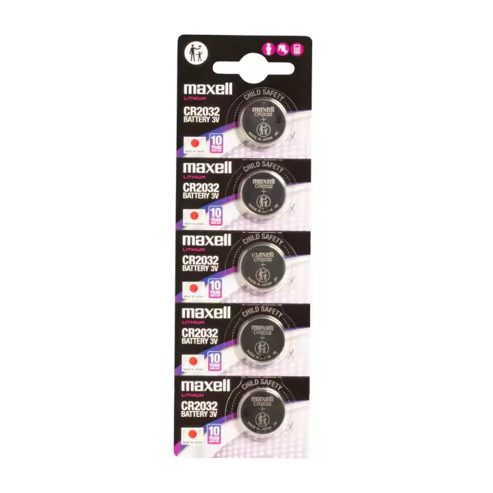 Pack de 5 Pilas CR2032 Maxell 3V Litio 210mAh | Pila Botón de Alta Duración para Llaves de Coche, Mandos, Relojes, Básculas, Calculadoras y Juguetes Electrónicos - 1
