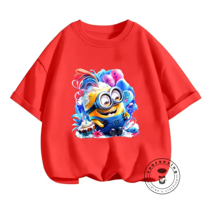 Camiseta De Verano Minion Película Para Niños Y Niñas 3-14 Kawaii Y Divertida Con Estampado De Hip Hop Cuello Redondo Material Suave - 1