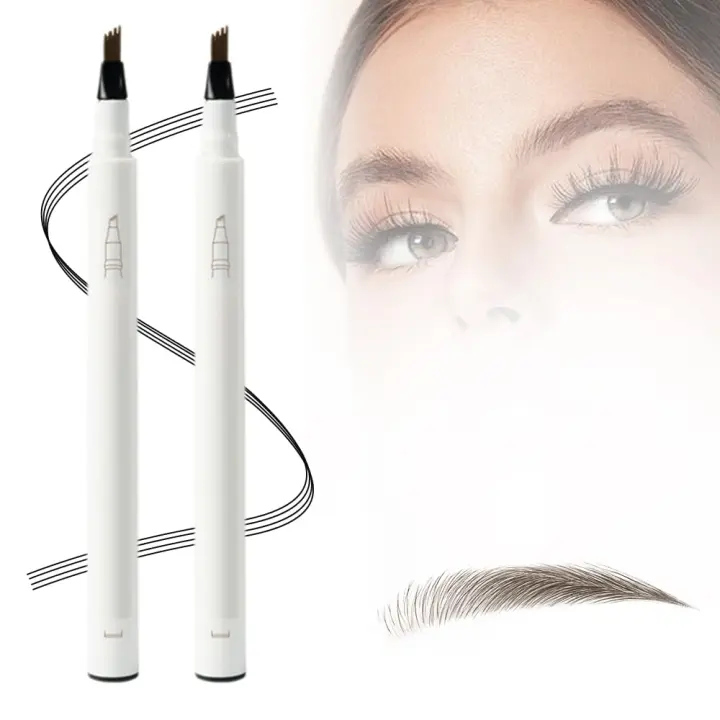 Lápiz de cejas mágico 3D resistente al agua (2 unidades), maquillaje natural, trazo fino, lápiz de cejas con 4 puntas, lápiz de cejas preciso, microblading para un maquillaje que dura todo el día (marrón oscuro). - 1