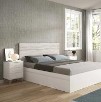 Meimon SWEET Conjunto dormitorio: cabezal para cama 135–150 cm + 2 mesitas de noche con 3 cajones cada una, tablero melaminizado TIPO E1 (15 mm/10 mm), traseras MDF 3 mm, cantos PVC 0,6 mm, guías metálicas, patas ABS marrón, tiradores ABS blanco - details 0