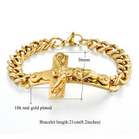 Pulsera De Cadena Cubana De Acero Inoxidable Con Encanto De Cruz Jesús Para Hombres Joyería Religiosa De Color Oro Pulsera Masculina Regalo - details 2