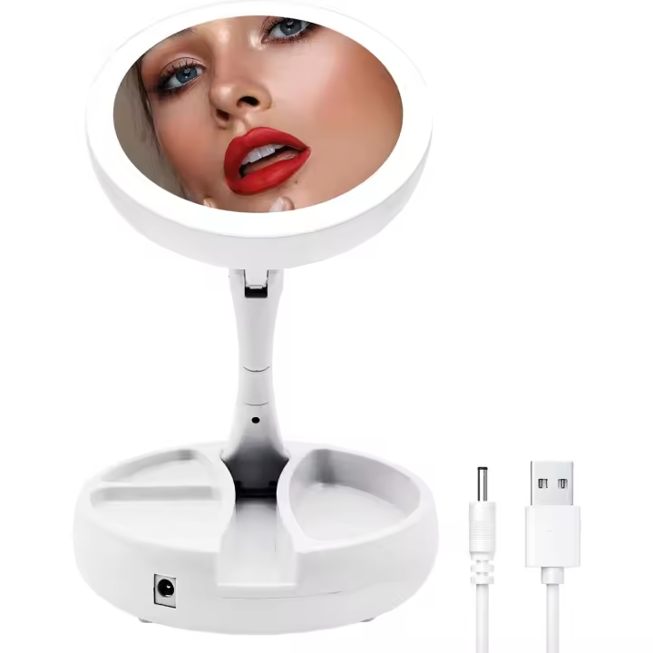 Espejo de maquillaje de viaje, Espejo compacto de doble cara con Luz - 1