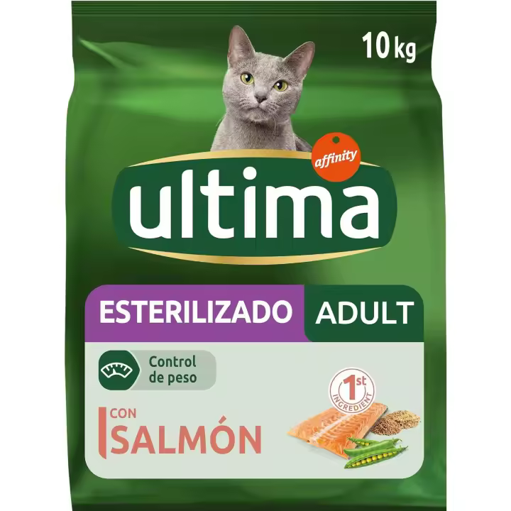 Ultima Esterilizado Adult Salmon, Comida Seca para Gatos, un Paquete de 10kg - 1