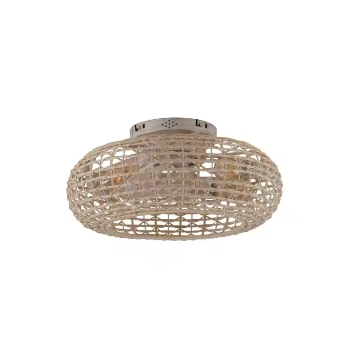 LedHogar Ventilador de techo, acabado Ratán, Material: Metal y Acrílico, 7 Palas, Motor DC 32W , 6 Velocidades, Luz  E27x4, Función Verano, Con mando a distancia. REF. 918 - 1