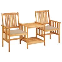 vidaXL Sillas y mesita de jardín con cojines madera maciza acacia en color Taupé/Estampado cuadros rojos/Gris y más | cómodas modernas ergonómicas para comedor cocina salón hogar - details 4