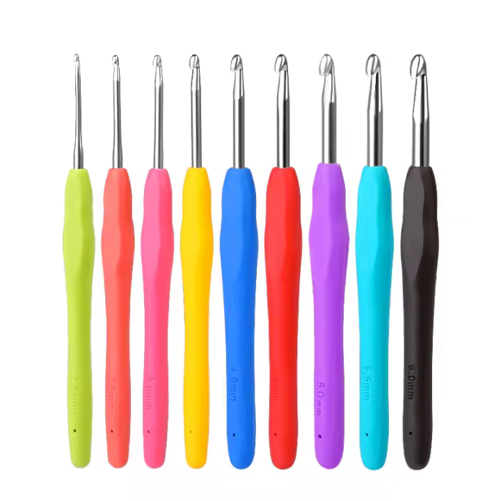9pcs Herramientas De Tejer Agujas De Suéter Con Mango Suave Aluminio Crochet Agujas De Coser Para DIY Manualidades - 1