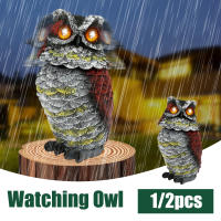 1/2Pcs Despavoridor De Pájaros Solares En Resina Con Ojos Parpadeantes Y Cabeza Giratoria Estatua De Buho Para Jardín Lawn Decoración De Exterior - details 0