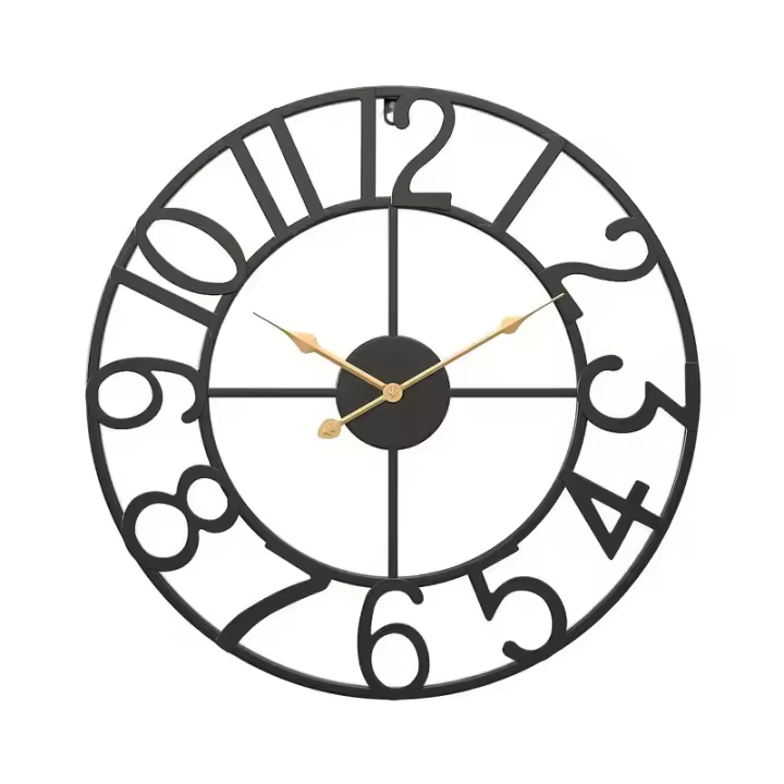 Reloj de Pared Grande de 16 Pulgadas, Redondo, Casi silencioso, sin tictac, de Cuarzo, Funciona con Pilas, números arábigos Negros, Relojes de Pared de Metal para Sala de cb1.d - 1