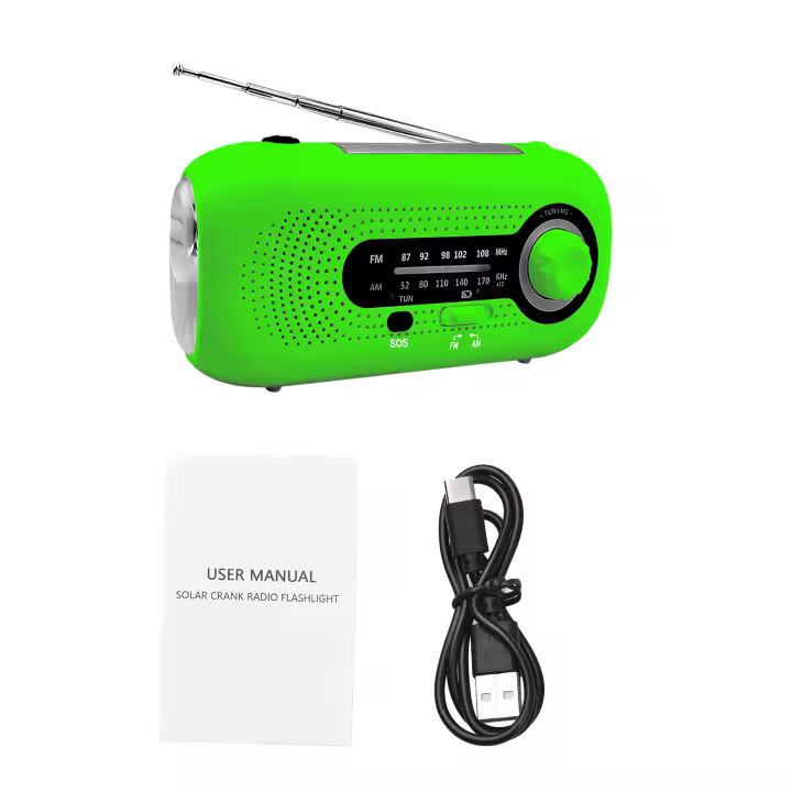 Radio Solar De Manivela Con Alarma SOS AM/FM Para Emergencias Radio Portátil Con Latería Recargable 4 Modos Y Interno - 1