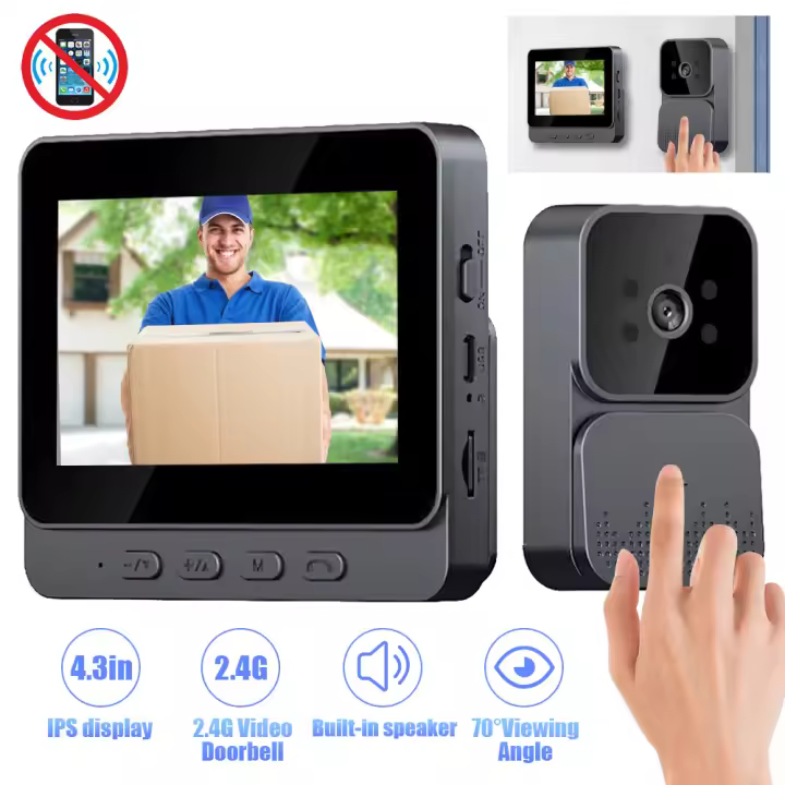 4.3 Inch 2.4G Video Doorbell Wireless HD Screen Camera Security Smart Home Door Bell Infrared night vision Intercom for Home - 1