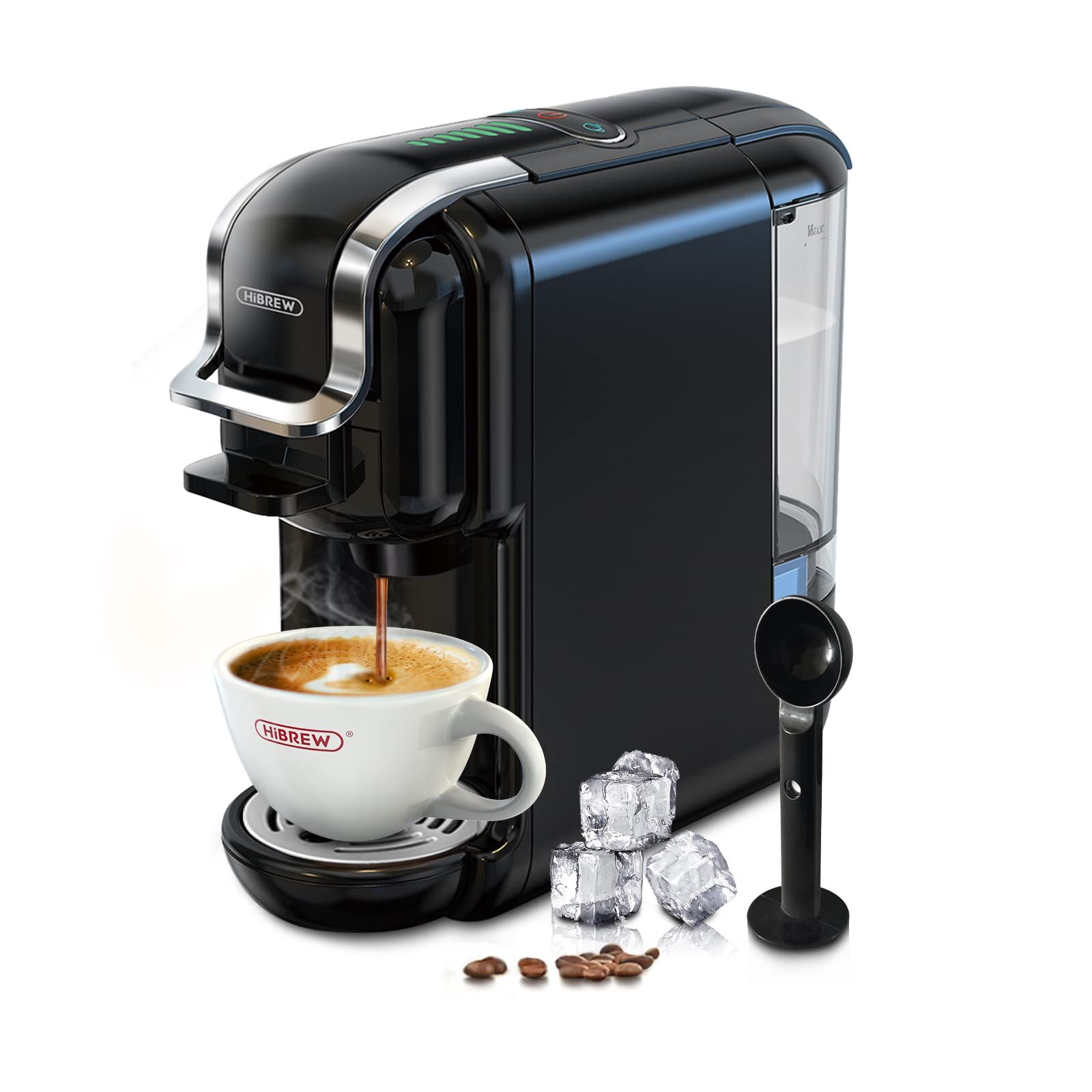 Cafetera Nespresso cápsulas express portatil HiBREW H2B, cafetera multicápsulas 5 en 1, Presión 19 Bares, Depósito de 600ML,compatible con cápsulas DG/Nes/K-cup/ESE/café molido, Parada Automática,Cafetera Superautomatica