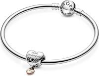 PANDORA Dijes bicolor y chapados en oro Rosa de Quilates with scripción Mum, Viene con El embalaje de Caja De Regno original. - details 1