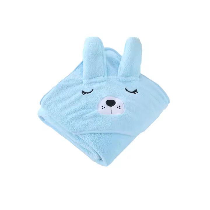 2PCS Toallas de Baño con Capucha para Bebé, Toalla Bebe Recien Nacido, Toalla con Capucha Absorbente para Niños, Toalla de Baño con Lindas Orejas, para Bebes Recién Nacidos, Blue（Cepillo de dientes en forma de U gratis） - 1