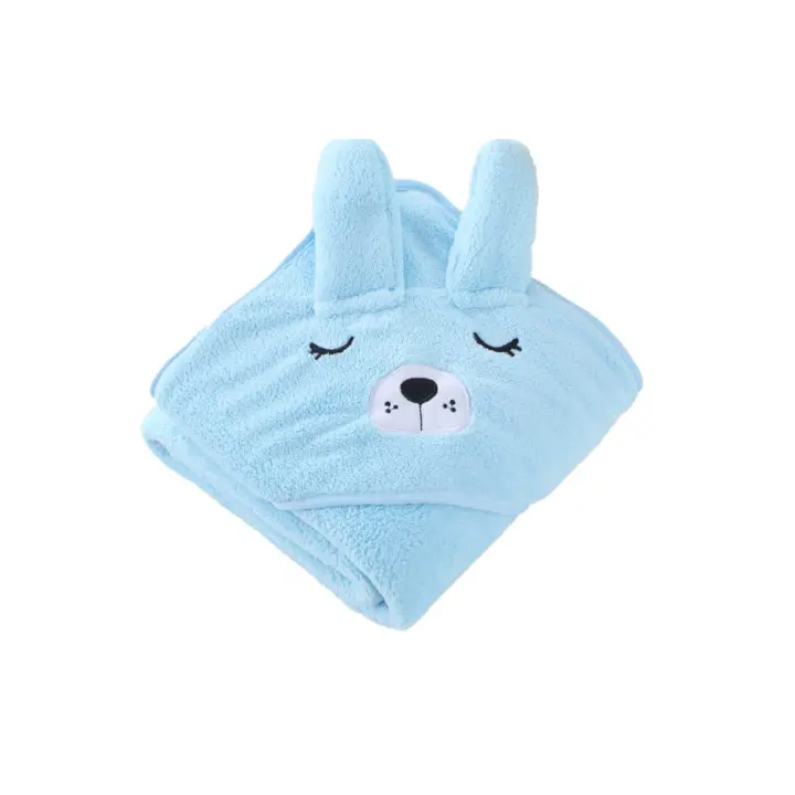2PCS Toallas de Baño con Capucha para Bebé, Toalla Bebe Recien Nacido, Toalla con Capucha Absorbente para Niños, Toalla de Baño con Lindas Orejas, para Bebes Recién Nacidos, Blue（Cepillo de dientes en forma de U gratis） - 1