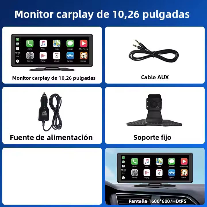 Juego Multimedia Portátil De Coche Con Pantalla Táctil IPS De 11.26 Pulgadas 4K DVR Dual Lente Wireless CarPlay/Android Auto - 1