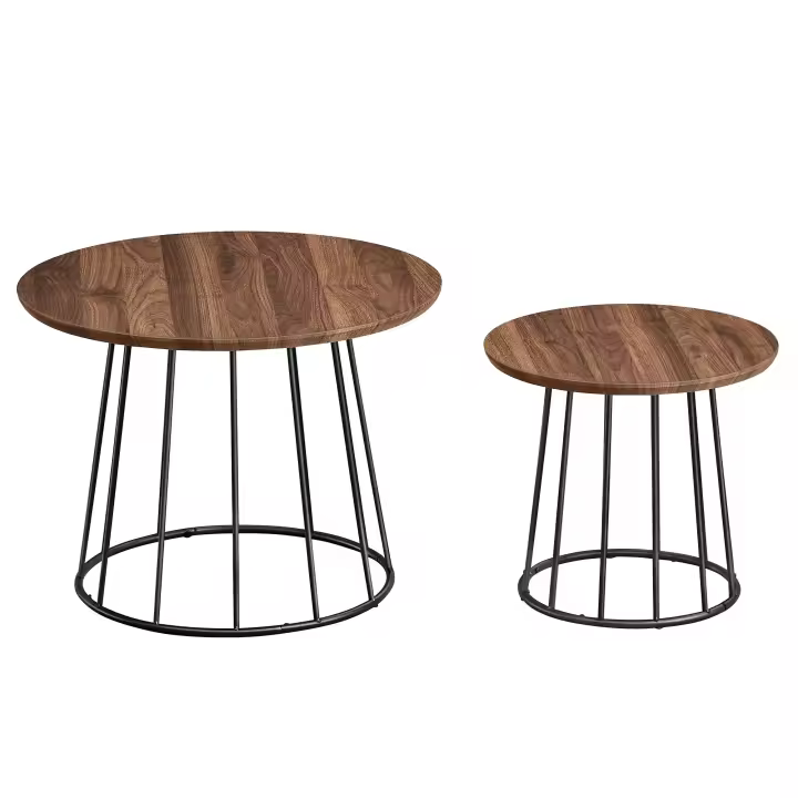 VASAGLE Mesa de Centro Redonda, Juego de 2 Mesas de Café, Estilo Moderno, Marco de Acero, para Sala de Estar, Dormitorio, Negro Ébano/Marrón Rústico/Nogal Natural/Beige Natural - 1