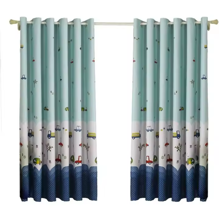 Thermal Blackout Curtains, Polyester Cartoon Car High Shag Balcony Bedroom Decoration Perforated Curtain 100*200CM - 1