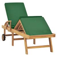 vidaXL Tumbona con cojín madera maciza de teca Crema, Gris oscuro, Verde Sillas de Exterior Ideal para jardín, playa, piscina, terraza Tumbona Piscina Tumbonas Playa Tumbonas Jardín Exterior - details 0