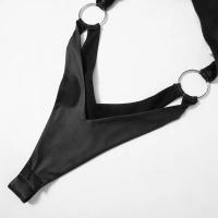 Bodysuit Sexy PU Para Mujer Color Negro Top Rave Outfit Con Manga Corta Hollow out Un-Piece Lencería Feminina Slim Fit Rayón - details 14