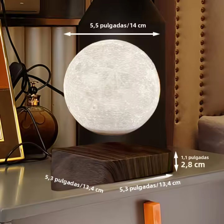 Lámpara LED Flotante De Luna Creativa Con Base De Madera Para Regalo Oficina Dormitorio Hogar 3D Impreso Luz Nocturna Magnética - 1