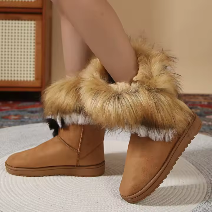 Botas De Invierno Para Mujer 2023 Nuevas Bota Corta De Algodón Con Forro De Poliéster Grueso Y Fleece Antideslizante Botas De Nieve Cálidas Y Planas - 1