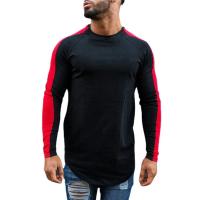 Camiseta De Algodón Patchwork Manga Larga Para Hombre Moda Otoño Casual Deportiva Clásica Con Bajo Arco Tees Tops - details 10