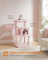 Árbol para Gatos Grandes con Vivienda, Rampa, Hamaca y Pompón - Disponible en Blanco Crema o Rosa Jalea - details 9