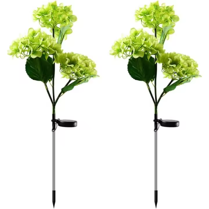 Luces Solares de Hortensia en Estaca, impermeable, realistas, LED, para enterramiento, paquete de 2, para céped, patio, Jardín (GREEN) - 1