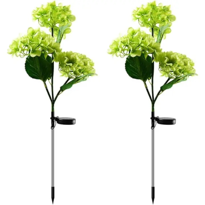 Luces Solares de Hortensia en Estaca, impermeable, realistas, LED, para enterramiento, paquete de 2, para céped, patio, Jardín (GREEN) - 1