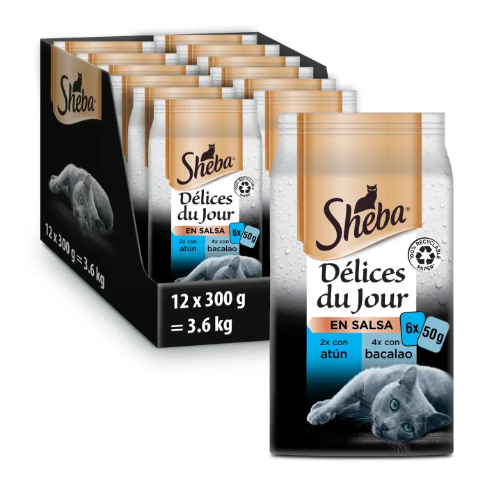 Sheba Délices du Jour Comida húmeda para Gatos, Sabor Pescado, Multipack (Pack de 12 x 6 bolsitas x 50g) - 1