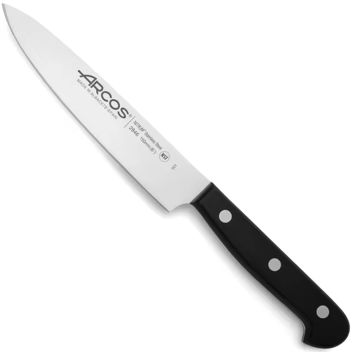ARCOS Universal - Cuchillo Cocinero (150 mm) - Hoja de Acero Inoxidable Nitrum® - Mango Negro de Polioximetileno (POM) - 1