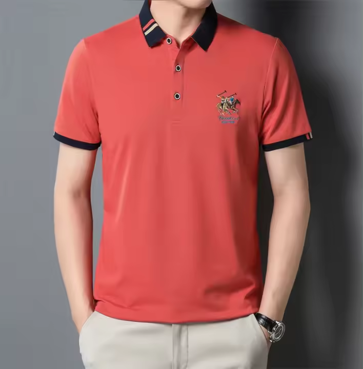 Camisa Polo Casual Para Hombres De Color Sólido Con Bordado Manga Corta Estilo Callejero Nuevo Arribo Moda Streetwear Verano - 1