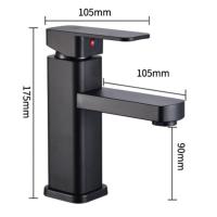 Grifo de Base cuadrada para lavabo de baño, mezclador de agua fría y caliente montado en cubierta, color negro mate - details 2