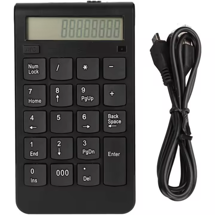Wireless One-Handed Splashproof Numeric Keypad 2.4G USB Numeric Keypad Full Size 19 Keys Portable Keyboard for Windows Laptops with LCD Display - 1