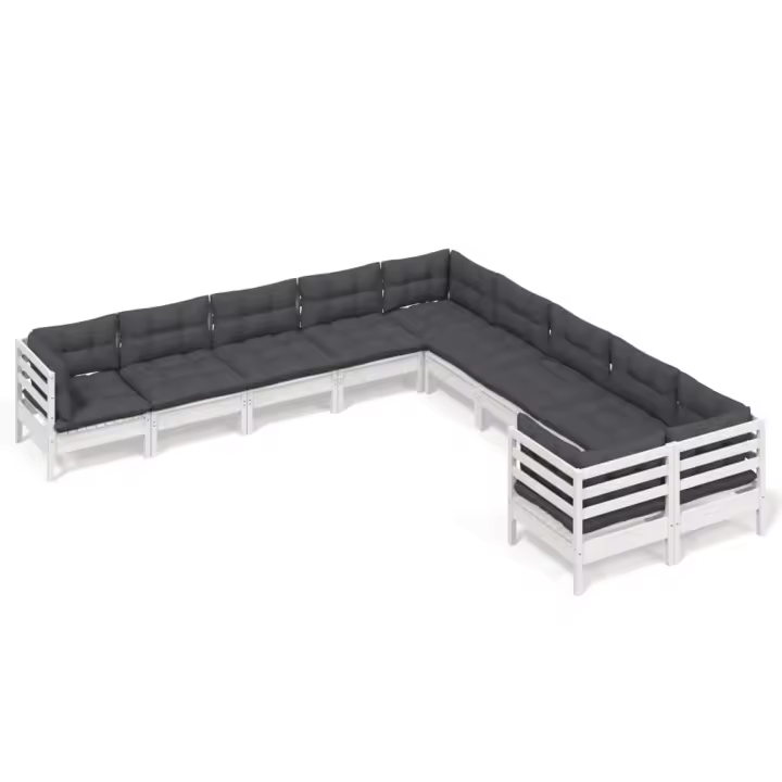 vidaXL Muebles de jardín 10 pzas y cojines blanco madera de pino - 1
