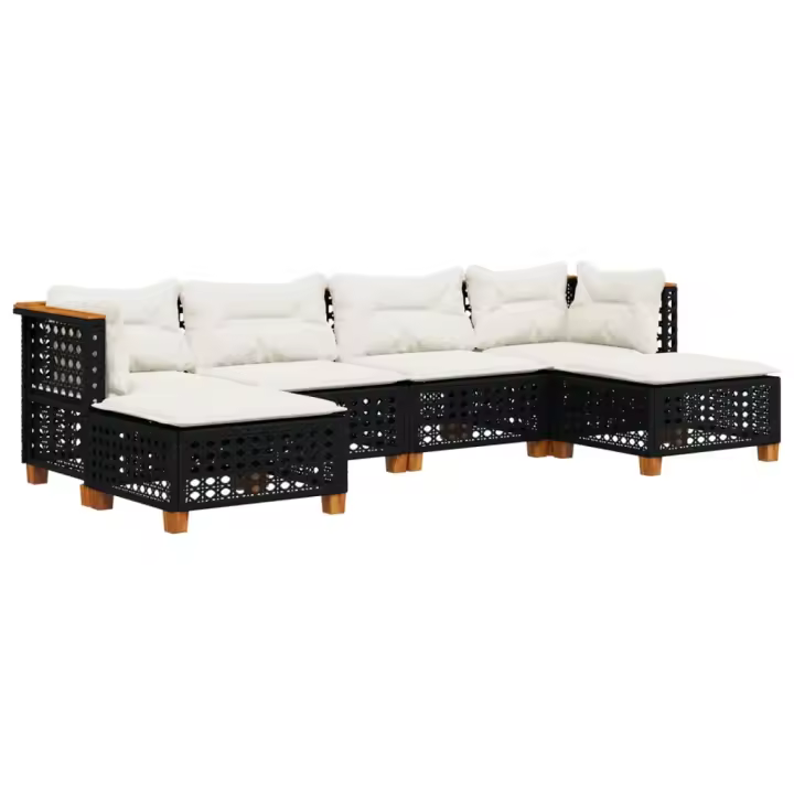 vidaXL Set de sofás de jardín 6 piezas y cojines ratán sintético negro - 1