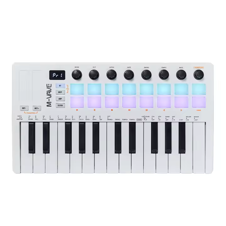 Teclado Controlador MIDI M-VAVE SMK-25 II De 25 Teclas Mini USB Con 16 Pads De Batería RGB 8 Girardos Y Software De Producción Musical Incluido - 1
