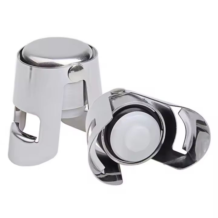 Tapón de champán de 2 piezas, sellador de cierre de botella de vino espumoso sellado al vacío de acero inoxidable, plateado - 1
