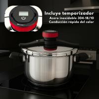 Olla a Presión Super Rápida Shiro 6 y 8 Litros con Temporizador Digital – Acero Inoxidable 18/10 Válvulas de seguridad, valido para todo tipo de cocina y Full inducción - details 0