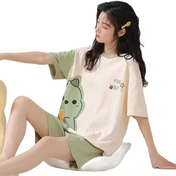 Nuevo Set De Pijamas Para Mujer Con Manga Corta Y Shorts Estilo Manga De Estudiante Dibujos Animados Verano Loungewear Poliéster Cuello Redondo - 1