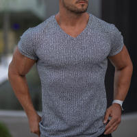 Camiseta De Hombre Con Cuello En V Y Manga Corta Para Fitness Y Gimnasio Verano Estilo Casual Color Sólido Moda Slim Fit - details 15