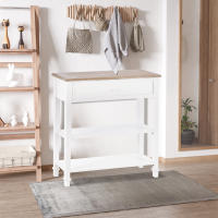 HOMCOM Mesa de Consola Multifuncional Mesa Auxiliar para Sala Pasillo Comedor con 2 Estantes 1 Cajón Extraíble Manija Estilo de Retro Pino 75,6x27,5x80,5 cm Madera Natural Blanco - details 2