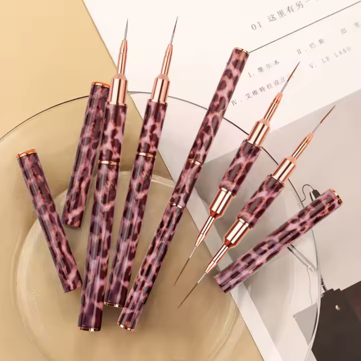 Set De 5 Pinceles Para Arte De Uñas Con Diseño De Leopardo Herramienta Profesional De Manicura Para Dibujar Líneas Estriadas En Gel UV Y Pintura De Uñas - 1