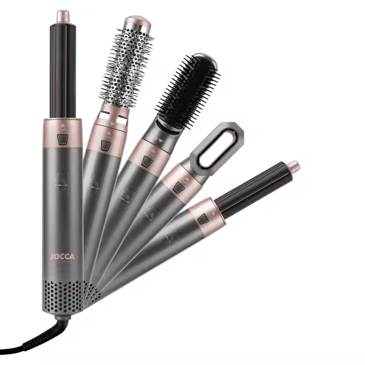 Cepillo Jocca de aire caliente 5 en 1: Secador, rizador, plancha y voluminizador, 5 cabezales intercambiables, 3 temperaturas, cable giratorio 360º, 800-1000W. Ideal para secar, alisar, rizar y crear volumen. Estilo profesional en casa - 1