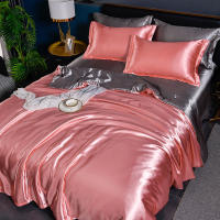Juego De Cama Nórdico De Seda Satinada Con Fundas De Almohada Y Sábana De Lujo Estilo Sólido Apto Para Parejas Doble Revestimiento De 100% Algodón - details 25